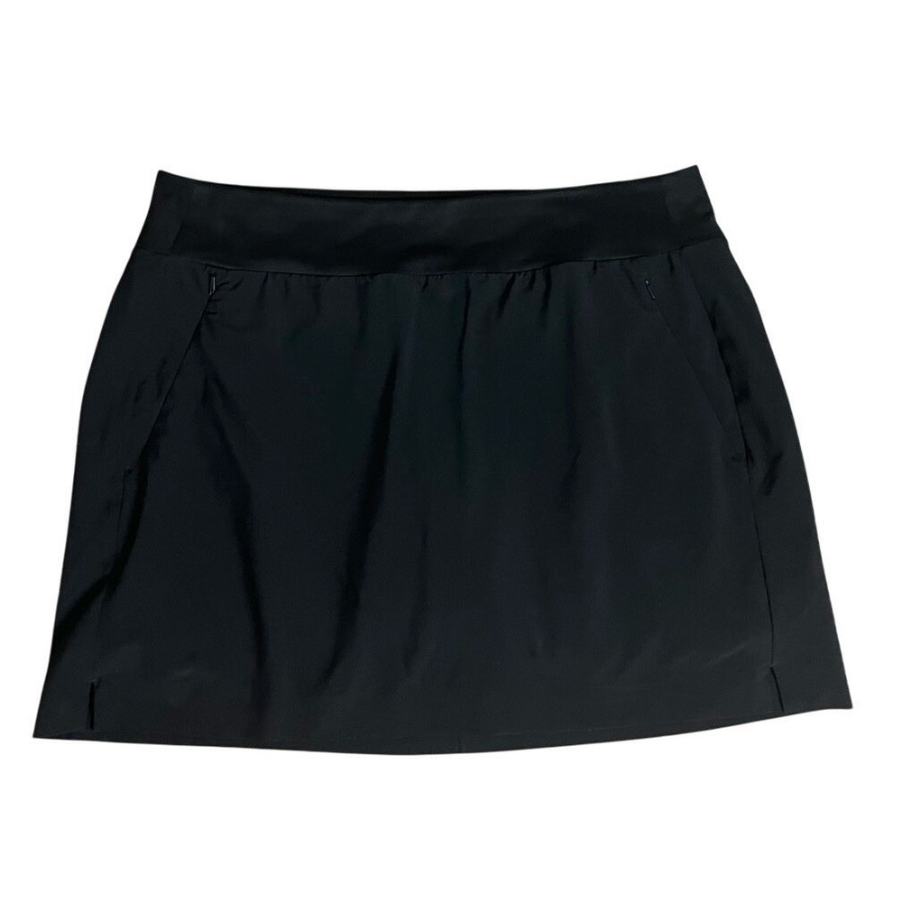 Athleta Skort Womens 16 Black Soho Stretch Pull On Moisture Wick Zip Pockets